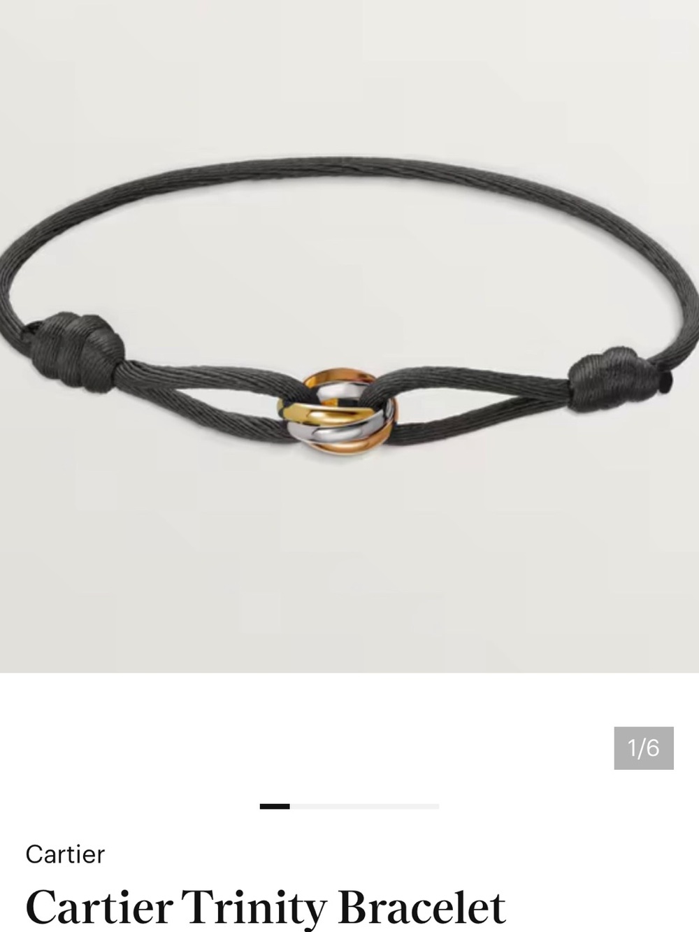Cartier Trinity Bracelet Black Cord Three Colors with extra cord
